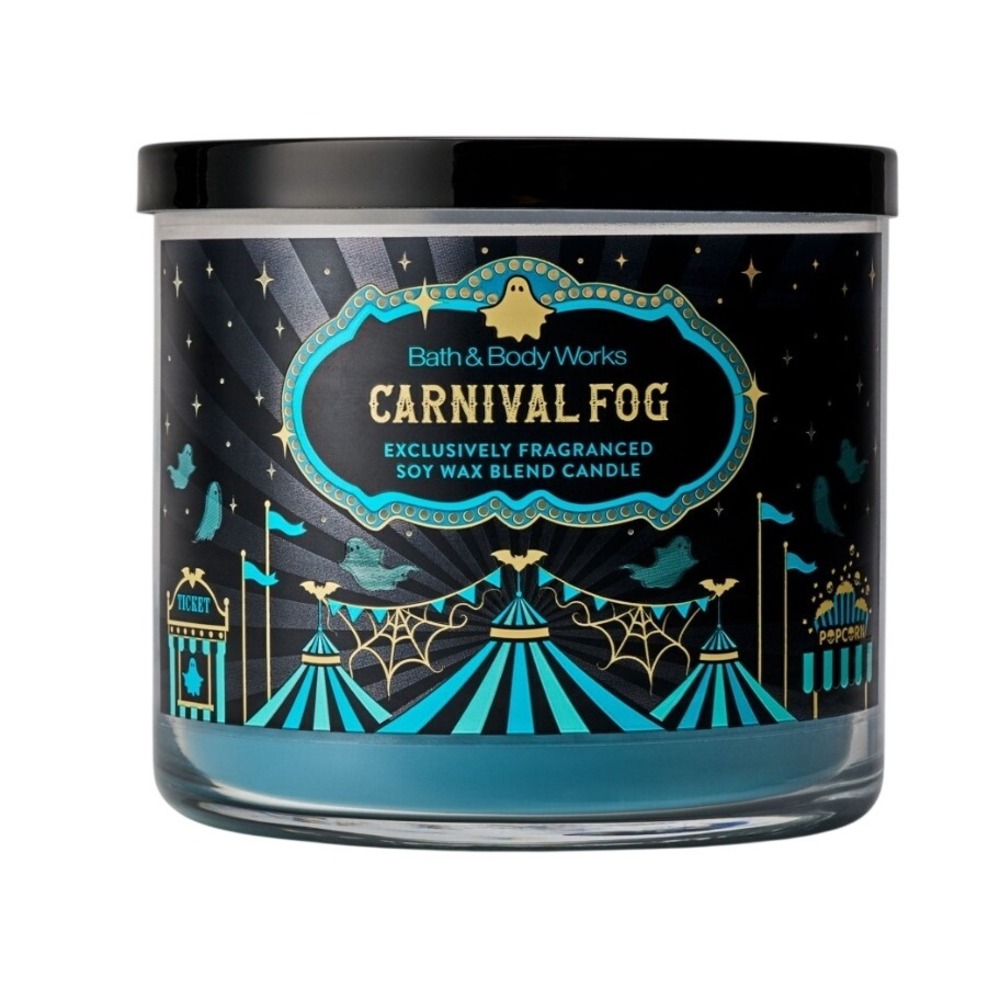 Bath & Body Works Carnival Fog 3-Wick Candle Halloween Soy Wax Blend Teal 14.5oz